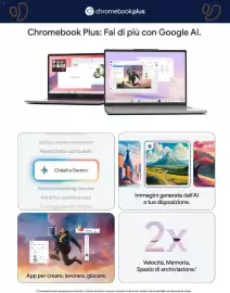 Volantino Unieuro Pagina 7: chromebook plus Chromebook Plus: Fai di più con Google Al. Hello, Lisa acer Abbozza una email