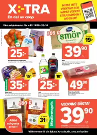 Coop Extra reklamblad vecka 43 Sida 1: Smör €39,90, Gul lök/Palsternacka/Morötter €25,00
