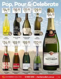 Chambers Cellars catalogue Page 5: Pol Roger Brut Reserve NV Champagne €99,99, Brown Bros. King Valley Prosecco €16,99