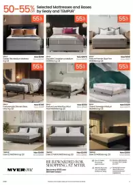 Myer catalogue Page 4: Selected Mattresses and Bases OFF by Sealy and TEMPUR* 50-55% 55% OFF 55%F 55% OFF OFF SEALY Now