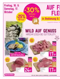 Sutterlüty Flugblatt woche 42 Seite 8: Österreichisches Hirschschnitzel €24,49, Österreichisches Hirschgulasch €17,49