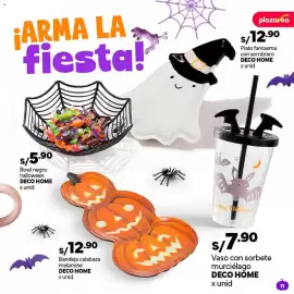 Catálogo Plaza Vea Página 11: Deco Home vaso con sorbete murciélago €7,90, Deco Home bowl negro halloween €5,90
