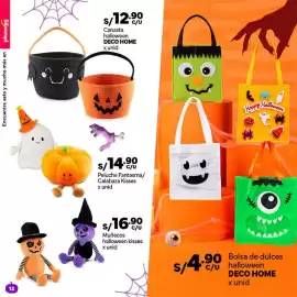 Catálogo Plaza Vea Página 12: Bolsas de Halloween €4,90, Peluche Fantasma/Calabaza Kisses €14,90