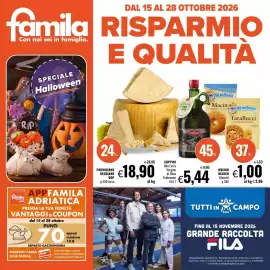 Volantino Famila Pagina 1: DAL 15 AL 28 OTTOBRE 2026 famila RISPARMIO Con noi sei in famiglia. E QUALITÀ SPECIALE Halloween