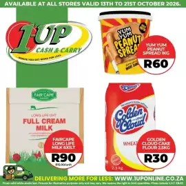 1UP catalogue Page 2: Golden Cloud Cake Flour €30,00, Yum Yum Peanut Spread €60,00