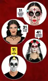 Catalogue Zoé Confetti page 19: Le serre-tête fleurs €2,99, Le tatouage visage €1,49