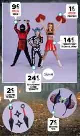 Catalogue Zoé Confetti page 24: La toile d'araignée + 4 araignées €2,49, Le déguisement squelette €12,99