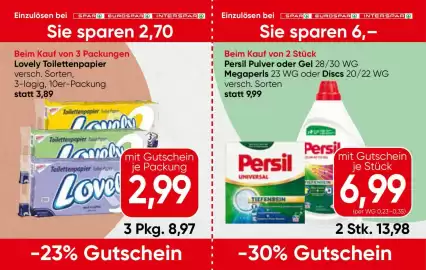 Spar Flugblatt Seite 12: Lovely Toilettenpapier €2,99, Persil Universal €6,99