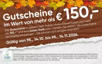 Spar Flugblatt Seite 2: Gutscheine 150,- €150 im Wert von mehr als Die Gutscheine in diesem Heft haben einen Gesamtwert von