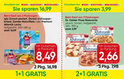 Spar Flugblatt Seite 4: Iglo Dorsch paniert, Dorsch in Knusperbrösel, Zander Naturfilets oder Premium Atlantik Lachs €8,49