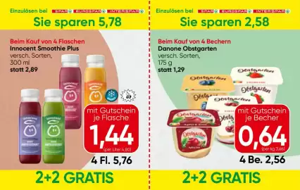 Spar Flugblatt Seite 5: Innocent Smoothie Plus €1,44, Danone Obstgarten €0,64