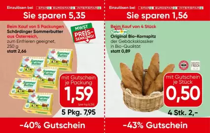 Spar Flugblatt Seite 6: Schärdinger Sommerbutter €1,59, Original Bio-Kornspitz €0,50
