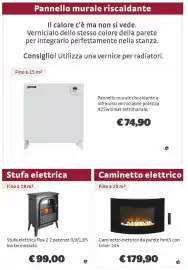 Volantino Bricocenter Pagina 5: Stufa elettrica flux 2 €99,00, Caminetto elettrico da parete font5 €179,90