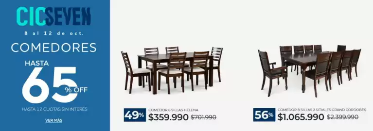 Catálogo CIC Página 3: Comedor 8 sillas 2 sitiales grand cordobés €1.065.990,00, Comedor 6 sillas helena €359.990,00