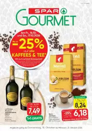 SPAR Gourmet Flugblatt woche 42 Seite 1: La Gioiosa Prosecco Valdobbiadene €7,49, Julius Meinl Jubiläum €8,24