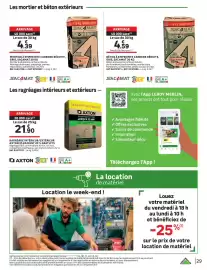 Catalogue Leroy Merlin page 29: SACAMAT Mortier de montage €4,39, SACAMAT BÉTON €4,59