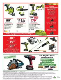 Catalogue Leroy Merlin page 31: RYOBI TRONÇONNEUSE SUR BATTERIE €149,99, RYOBI PACK 2 OUTILS SANS FIL €179,00