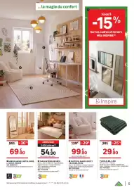 Catalogue Leroy Merlin page 5: FAUTEUIL MARCO EFFET VELOURS, ÉCRU €99,90, TAPIS INTÉRIEUR DÉCO €54,90