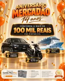 Folheto Mercadão Atacadista semana 42 Página 1: ANIVERSARIO MERCADÃO 14 anos CONCORRA A MAIS DE 100 MIL REAIS EM PRÊMIOS ཡོད