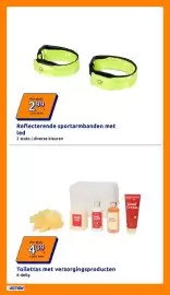 Action folder week 42 Pagina 34: Reflecterende sportarmbanden met led €2,99, Toilettas met verzorgingsproducten €4,39