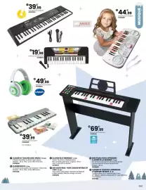 Catalogue JouéClub page 207: Clavier 37 touches lumineuses et support en bois €69,99, Clavier 61 touches avec micro €39,99
