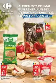 Catalog Carrefour Pagină 1: Mere roșii, Carrefour la Piață €6,99, Iaurt din lapte de vacă, Carrefour Classic €0,85