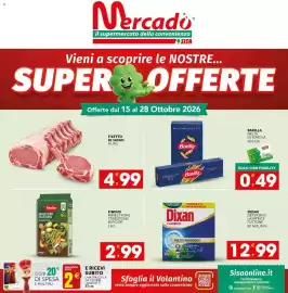 Volantino Mercadò Pagina 1: Barilla pasta di semola €0,49, Filetto di suino €4,99