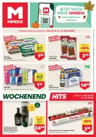 MPreis Flugblatt woche 43 Seite 1: Exquisa Frischkäse €1,59, Red Bull €1,12