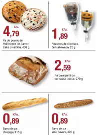 Folleto BonpreuEsclat Página 17: Pa de pessic de Halloween de Carrot Cake o vainilla €4,79, Barra de pa d'espiga €0,89