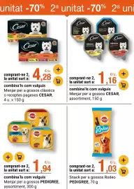 Folleto BonpreuEsclat Página 56: Cesar Menjar per a gossos €1,16, Cesar menjar per a gossos clàssics o receptes pageses €4,28