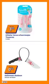 Action folder week 43 Pagina 20: Halloween diadeem €0,74, Gillette Venus scheermesjes Treasures €3,99