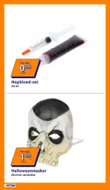 Action folder week 43 Pagina 29: Halloweenmasker €1,49, Nepbloed-set €0,99