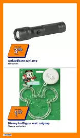 Action folder week 43 Pagina 8: Oplaadbare zaklamp €3,99, Disney ledfiguur met zuignap €1,57