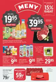 MENY tilbudsavis uge 42 Side 1: Innocent juice, shot eller smoothie €19,95, Karolines Køkken eller Cheasy revet ost €9,95