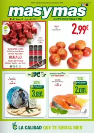 Folleto Masymas semana 42 Página 1: Origen - tomate €2,99, Carner - para guisar ternera asturiana €16,50