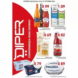 Volantino Diper Pagina 1: Philadelphia formaggio fresco €0,89, Santa Rosa Passata Classica €0,82