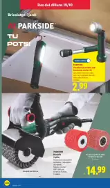 Catálogo Lidl semana 43 Página 10: Parkside raspalls cepillos €14,99, Parkside il·luminació auxiliar led €2,99