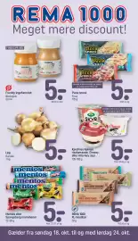 REMA 1000 tilbudsavis uge 43 Side 1: Mentos eller Spangsberg mariehøner €5,00, Løg €5,00