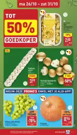 ALDI folder week 44 Pagina 3: Kastanjechampignons €2,98, Daylicious bak aardappeltjes €2,00