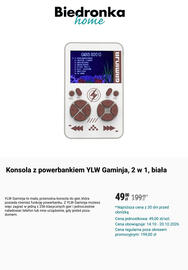 Biedronka gazetka tydzień 42 Strona 8: Konsola z powerbankiem YLW Gaminja €49,00