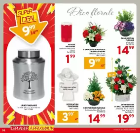 Catalogue Trafic page 10: COMPOSITION FLORALE €14,99, DECORATION FUNERAIRE €3,99