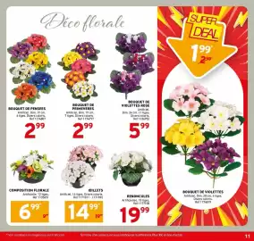 Catalogue Trafic page 11: BOUQUET DE VIOLETTES ROSE €5,99, BOUQUET DE PENSEES €2,99