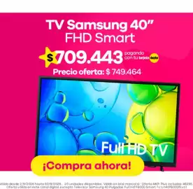 Catálogo Éxito Página 23: Samsung tv fhd smart 40" €709.443,00
