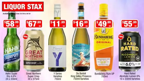 Liquor Stax catalogue Page 1: Hard Rated Alcoholic Lemon 6% €55,99, Y Series Varieties €11,99