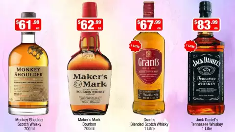 Liquor Stax catalogue Page 11: Jack Daniel's Tennessee Whiskey €83,99, Monkey Shoulder Scotch Whisky €61,99