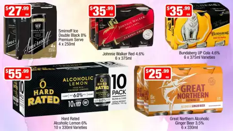 Liquor Stax catalogue Page 14: Bundaberg UP Cola Varieties €35,99, Great Northern Alcoholic Ginger Beer €25,99