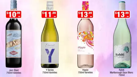 Liquor Stax catalogue Page 5: Jam Shed 750ml Varieties €10,99, Rahiti Marlborough Sauv Blanc €13,99