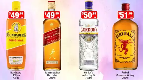 Liquor Stax catalogue Page 9: Fireball Cinnamon Whisky €51,99, Gordon's London Dry Gin €50,99