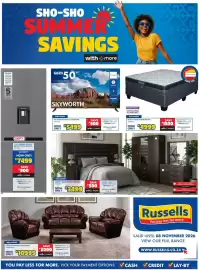 Russells catalogue Page 1: 50" QLED GOOGLE TV-50QS600K €5.499,00, Sleepmasters MJOZI 152CM QUEEN BED SET €4.999,00