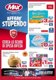 Volantino MAX Supermercati Pagina 1: Mozzarella Valcolatte €0,99, Parmigiano Reggiano classico €1,99